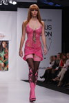REPTILIA show — Belarus Fashion Week SS 2012 (looks: pink tunic, black stockings, pink lowboots, red hair)