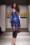 BFC SS2012 show (looks: blue dress, violet nylon leggings)