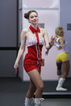 BelTeksLegProm. Spring 2012 (looks: vestido rojo corto, pantis transparentes cueros)
