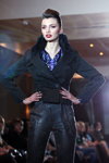 Ksenia Pochebut. BFC AW 2012/2013 show (looks: black blazer, black trousers, blue blouse)