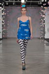 QooQoo show — Riga Fashion Week SS13 (looks: blue tunic, black and white leggins)