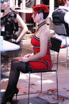 Women's hairstyles — Roza vetrov - HAIR 2012 (looks: black stockings with lace top, red mini dress, colored hair)