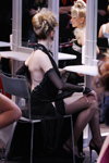 Роза вітрів - HAIR 2012. Зачіски (наряди й образи: чорна вечірня сукня, чорні панчохи в сітку з мереживною гумкою, чорні шпильки)