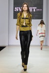 Sweet Dream show — Volvo-Fashion Week in Moscow SS13 (looks: black leather pants, khaki blouse, black pumps)