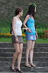 Gomel street fashion. 06/07/2012 (outfits: grey mini denim skirt, white top, sky blue mini denim skirt, )