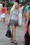 Gomel street fashion. 06/07/2012 (outfits: grey blouse, grey mini skirt, black sandals, black bag, blond hair)