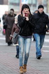Minsk street fashion. 11/2012 (looks: black jacket, sky blue jeans)