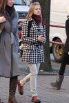 Minsk street fashion. 11/2012 (looks: with houndstooth print black and white coat, white jeans)