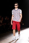 BOSCO show — Aurora Fashion Week Russia SS14 (looks: white t-shirt with ornament, red shorts, white sneakers, Sunglasses)