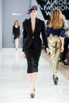 Gaetano Navarra show — Aurora Fashion Week Russia AW13/14 (looks: black jacquard-knit skirt suit, multicolored beret)