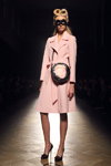 Liza Odinokikh show — Aurora Fashion Week Russia SS14 (looks: pink coat, black pumps, black bag, blond hair)