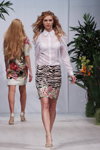 Nadya Polevechko. Andrey Varashkevich show — Belarus Fashion Week by Marko SS2014 (looks: white blouse, black and white skirt with leopard print, white sandals)