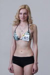 Swimsuits photoshoot — Miss Supranational Belarus 2013. Part 5 (looks: black printed swimsuit, blond hair)