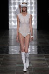 Asger Juel Larsen show — Copenhagen Fashion Week SS14 (looks: white bodysuit in net, white knee-highs, )