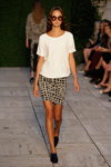 Bruuns Bazaar show — Copenhagen Fashion Week SS14 (looks: white top, grey checkered skirt, black pumps)