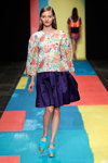 Marimekko show — Copenhagen Fashion Week SS14 (looks: turquoise pumps, indigo skirt, multicolored blouse)