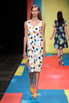 Marimekko show — Copenhagen Fashion Week SS14 (looks: multicolored dress, yellow pumps)
