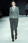 Sand show — Copenhagen Fashion Week AW13/14 (looks: grey blazer, grey tie, white blouse, grey checkered trousers)