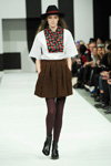 Wood Wood show — Copenhagen Fashion Week AW13/14 (looks: black hat, white blouse, brown mini skirt, brown tights)