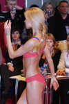 Dimanche lingerie show — Lingerie-Expo 2013 (looks: red guipure bra, red guipure briefs, blond hair, braid)