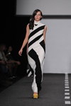 Dasha Gauser show — MBFWRussia FW13/14 (looks: striped black and white dress, yellow pumps)