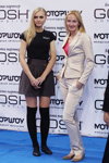 Girls — Motorshow 2013. Part 1 (looks: black top, brown skirt, black overknees, blond hair, white pantsuit)