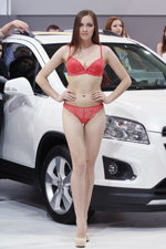 Helena lingerie show — Motorshow 2013 (looks: red guipure briefs, red bra)