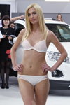 Helena lingerie show — Motorshow 2013 (looks: white bra, white briefs, blond hair)