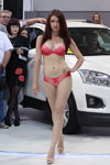 Helena lingerie show — Motorshow 2013 (looks: red bra, red guipure briefs)