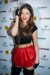 Loya. "EUROVISION-2013" Pre-party (looks: black top, black gloves, black overknees, nude belt, red mini leather skirt)
