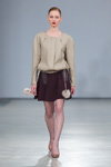Ieva Daugirdaitė show — Riga Fashion Week AW13/14 (looks: beetroot skirt, brown fishnet tights, beige leather jacket)