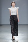 Katya Katya Shehurina show — Riga Fashion Week AW13/14 (looks: white guipure top, black guipure maxi skirt, black pumps)