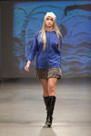 Natālija Jansone show — Riga Fashion Week SS14 (looks: black boots, grey shorts, blue blouse, blond hair)