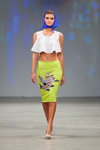 Sin on the Beach show — Riga Fashion Week SS14 (looks: white polka dot crop top, yellow printed skirt)