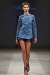 Skladnova show — Riga Fashion Week SS14 (looks: sky blue denim shirt, black leather shorts)
