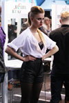 Street style — Roza vetrov - HAIR 2013 (looks: white blouse, black bra, black leather shorts)