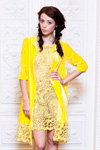 Julia Aysina SS 2013 lookbook (looks: yellow lace dress, yellow cardigan, orange pumps)