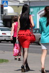 Gomel street fashion. 05/2013 (looks: black fishnet tights, red skirt with basque, red bag, black top, black pumps)