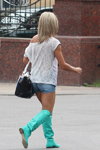 Gomel street fashion. 05/2013 (looks: denim shorts, turquoise perforated boots, white guipure top)
