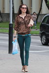Gomel street fashion. 05/2013 (looks: blouse with leopard print, aquamarine trousers, Sunglasses)
