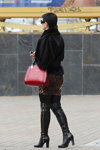 Minsk street fashion. 04/2013. Part 1 (looks: skirt with leopard print, black knee high boots, red bag, black blazer)