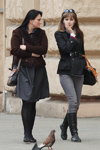 Minsk street fashion. 04/2013. Part 1 (looks: brown blazer, grey dress, black tights, black blazer, grey jeans, black boots)