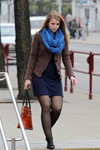 Minsk street fashion. 04/2013. Part 1 (looks: , black sheer tights, blue scarf, blue dress)