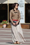 Minsk street fashion. 09/2013. Part 1 (looks: beige maxi skirt, brown leather biker jacket)