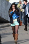 Minsk street fashion. 04/2013. Part 2 (looks: turquoise shorts, black tights, suede brown boots)