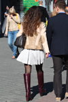 Minsk street fashion. 09/2013. Part 2 (looks: burgundy boots, black tights, white skirt, blue blazer, sky blue shirt)