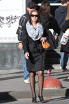 Minsk street fashion. 09/2013. Part 2 (looks: black trench coat, camouflage scarf, black sheer tights, black pumps)