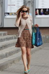 Minsk street fashion. 07/2013 (looks: mini dress with paisley pattern, turquoise bag, turquoise pumps)