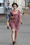 Minsk street fashion. 07/2013 (looks: neckline dress, brown belt, brown sandals)