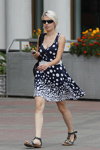 Minsk street fashion. 08/2013 (looks: polka dot blue and white dress, white belt)